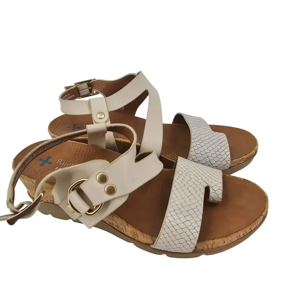 Baretraps Posture Landrey white Leather wedge sandal Tow Loop 6.5 Boho Bohemian